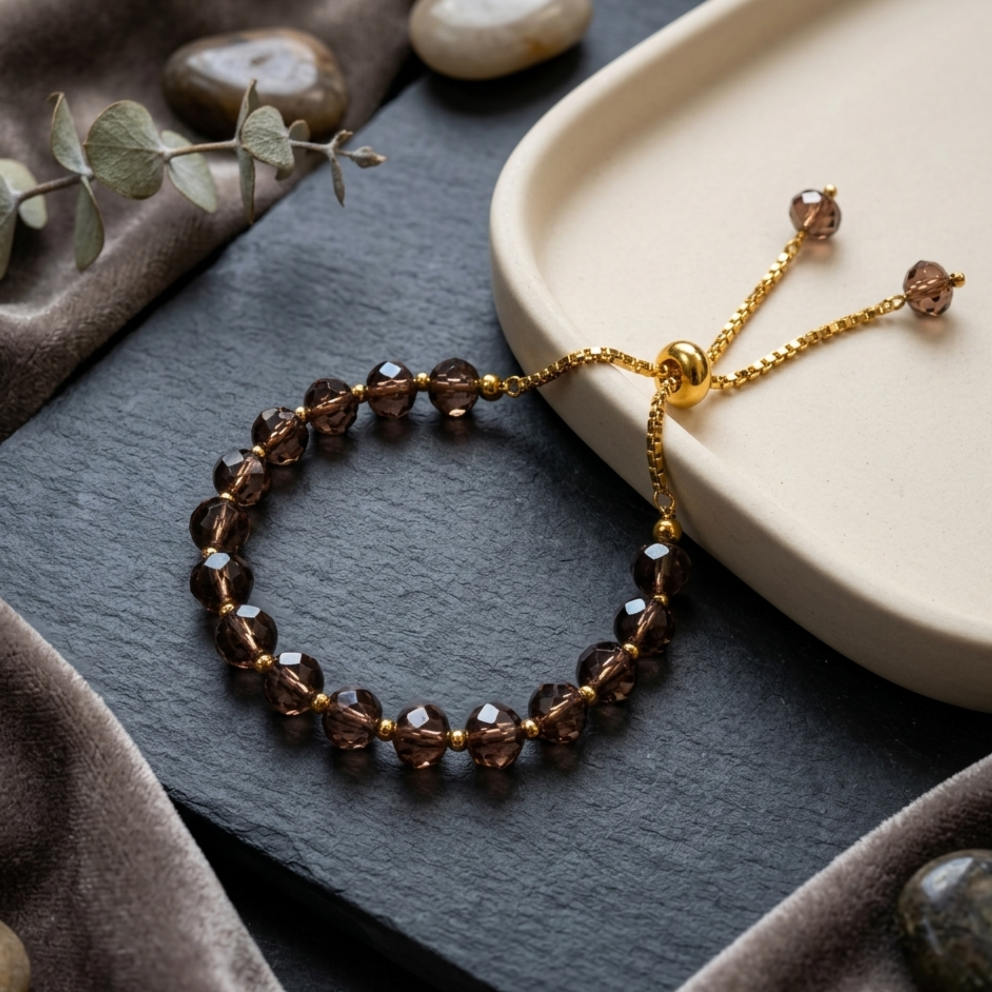 Shringarz Luxe Smoky Crystal Adjustable Bracelet for Women | Gold-Tone Beaded Fashion Jewellery