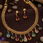 Shringarz Multicolored Teardrop Stone Necklace Set – Gold-Beaded Festive Suite
