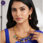 Shringarz Multicolored Teardrop Stone Necklace Set – Gold-Beaded Festive Suite