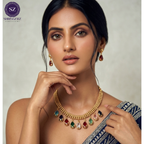 Shringarz Multicolored Teardrop Stone Necklace Set – Gold-Beaded Festive Suite