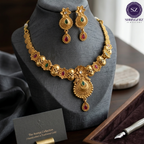 Shringarz Regal Pink Stone & Pearl Mala Combo Set – Antique Gold Plated Choker and Layered Pearl Necklace with Jhumka Earrings