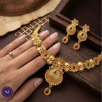 Shringarz Regal Pink Stone & Pearl Mala Combo Set – Antique Gold Plated Choker and Layered Pearl Necklace with Jhumka Earrings
