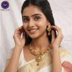 Shringarz Regal Pink Stone & Pearl Mala Combo Set – Antique Gold Plated Choker and Layered Pearl Necklace with Jhumka Earrings