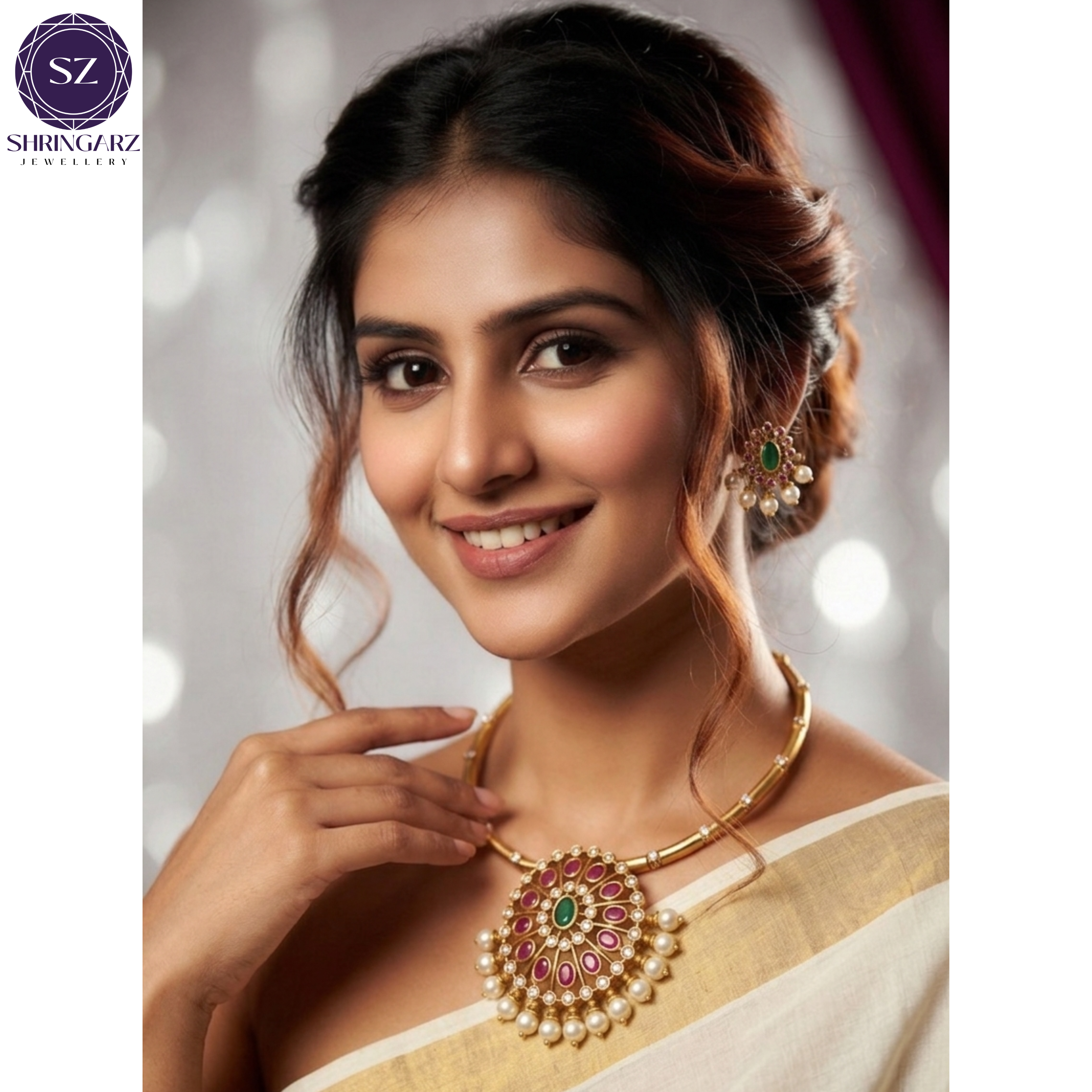 Shringarz Royal Kundan Pearl Pendant Necklace Set for Women | Gold-Plated Traditional Ethnic Jewellery