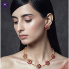 Shringarz Floral Ruby & Emerald Stone Necklace Set for Women | Gold-Plated Traditional Imitation Jewellery