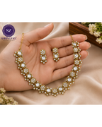 Shringarz Royal White Stone Square-Cut Choker Set – Gold-Plated Antique Crystal Floral Mosaic Necklace with Matching Geometric Stud Earrings